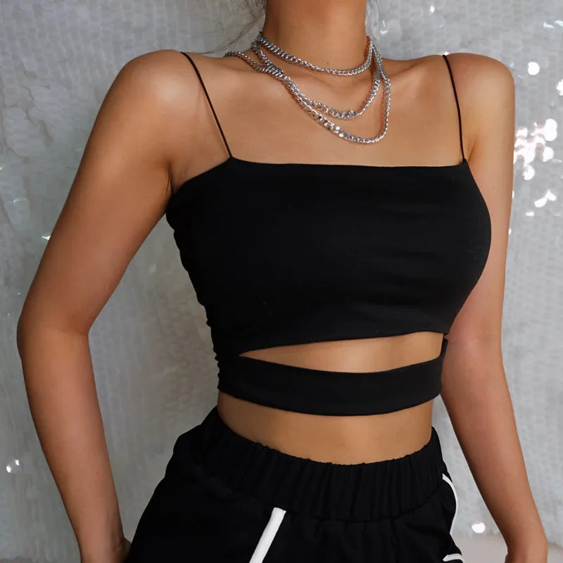 2024 New Fashion Hot Sexy Women Summer Sexy Casual Sleeveless Cut-Out Short Tee Shirt Crop Top Vest Strap Tank Top Blouse