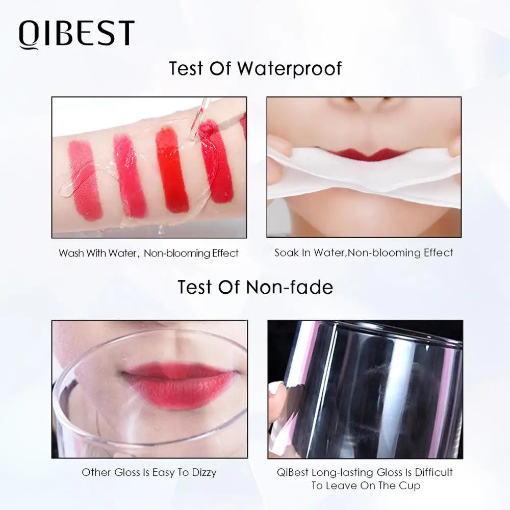 QIBEST Liquid Lipstick Waterproof Sexy Red Black Lip Gloss Matte Nude Lipstick Long lasting Lipgloss Tint Lip Glaze Cosmetics