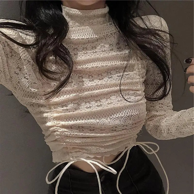 Blouse Women Summer Sexy High Street Chic Slim Party Solid Popular Long Sleeve Crop Top Ladies Hollow Out Fashionable Club Ins