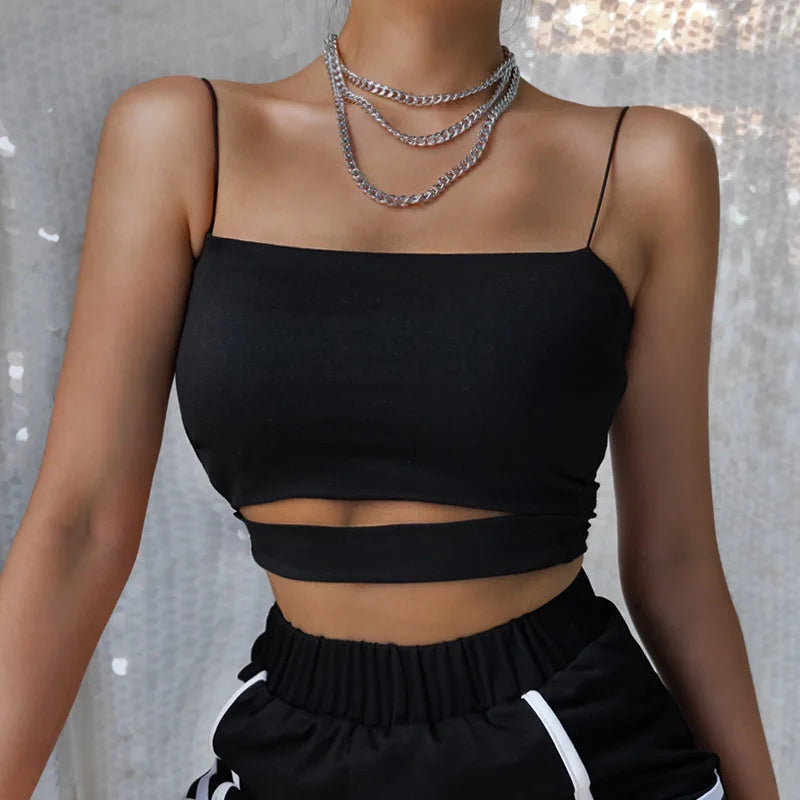 2024 New Fashion Hot Sexy Women Summer Sexy Casual Sleeveless Cut-Out Short Tee Shirt Crop Top Vest Strap Tank Top Blouse