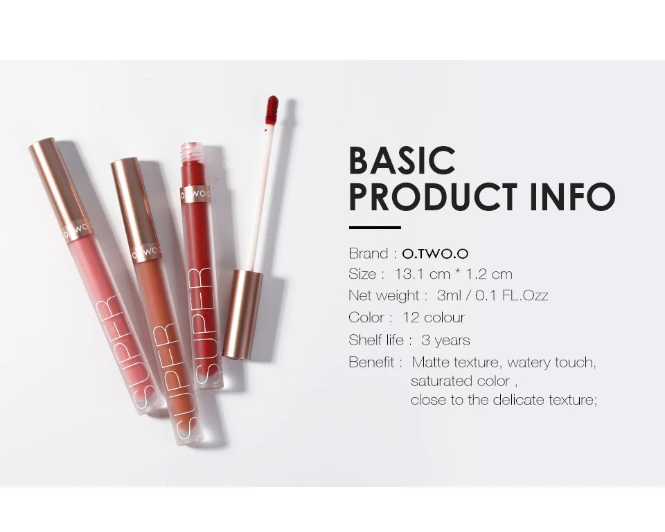 O.TWO.O Makeup Matte Lip Gloss Super Soft No Sticky Woman Sexy Red Brown Nude Lipstick Waterproof Lips Cosmetics