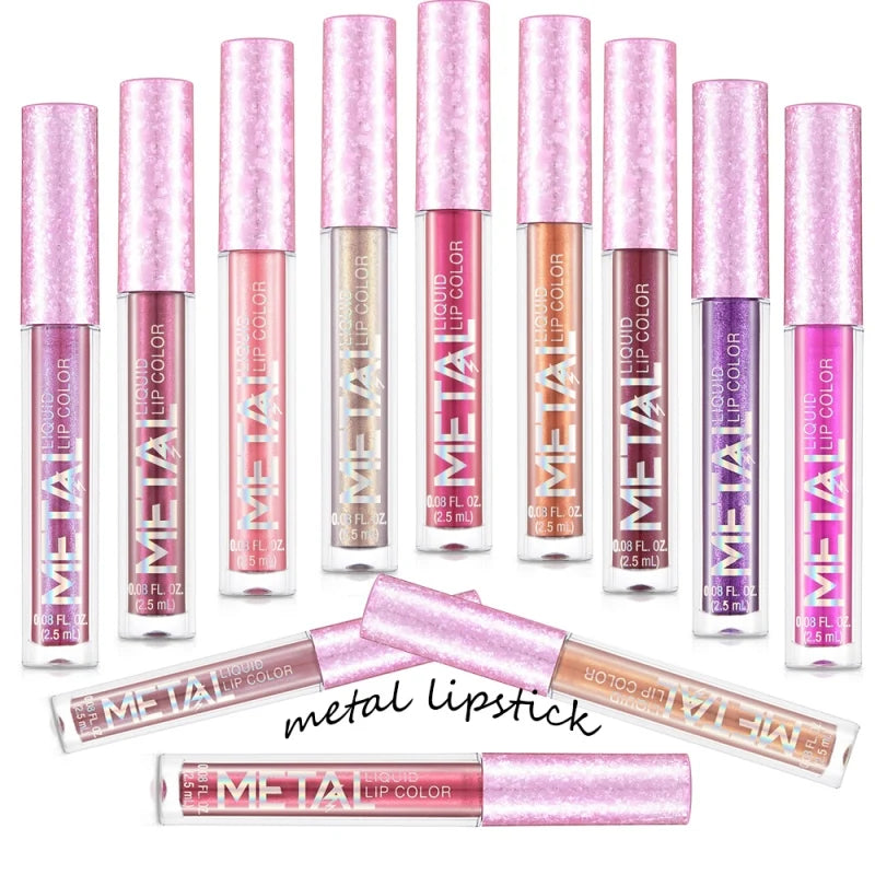 Matte Glitter Liquid Lip Gloss Makeup Waterproof Non-stick Cup Metal Lipstick Set Lasting Shiny Lip Color Tone Charming Lipstick