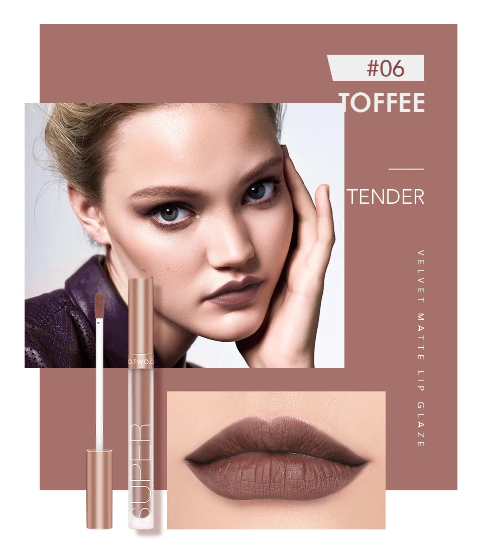 O.TWO.O Makeup Matte Lip Gloss Super Soft No Sticky Woman Sexy Red Brown Nude Lipstick Waterproof Lips Cosmetics