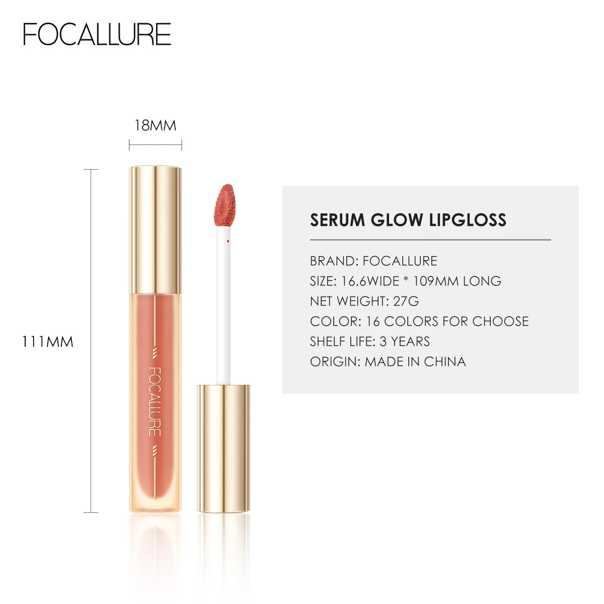 FOCALLURE High Pigmented Liquid Lipstick Glasting Juicy Dewy Effect Lip Gloss Watery Non-sticky Plumpy Liptint Makeup Cosmetics