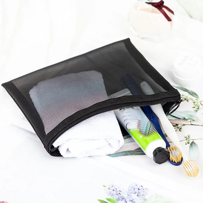 Transparent Mesh Makeup Case Casual Zipper Toiletry Wash Bags Make Up Women Travel Cosmetic Bag Organizer Storage Pouch