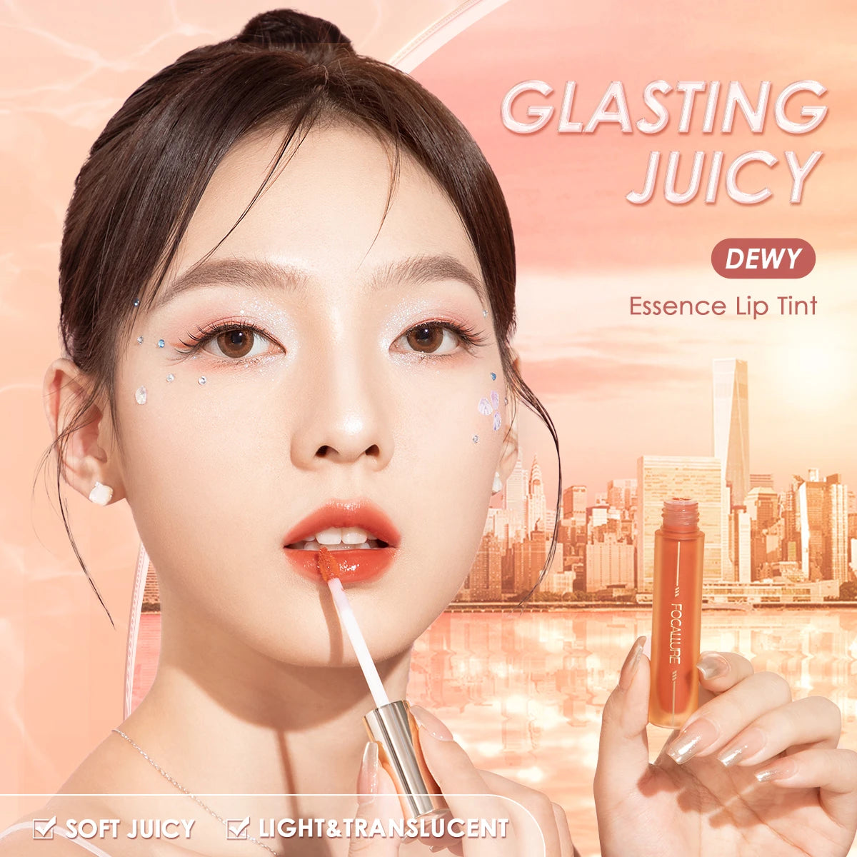 FOCALLURE High Pigmented Liquid Lipstick Glasting Juicy Dewy Effect Lip Gloss Watery Non-sticky Plumpy Liptint Makeup Cosmetics