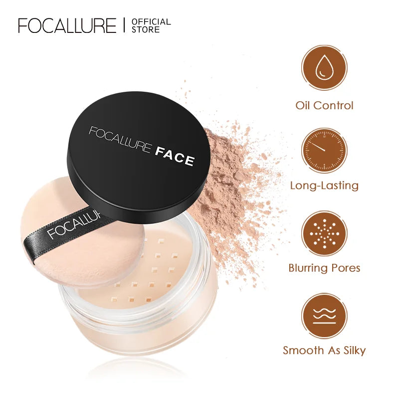 Wholesale FOCALLURE 9 Colors Oil-control Loose Powder Waterproof Long-lasting Face Compact Setting Powder Makeup Cosmetics