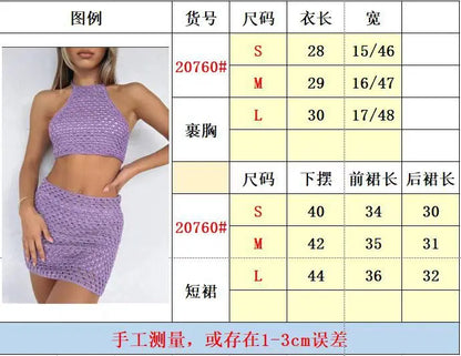 Beach Dresses Outing Swimwear Womens 2023 Knitted Skirt Suit Solid Beach for Women Outfits for Halter with Summer Mini Skirt