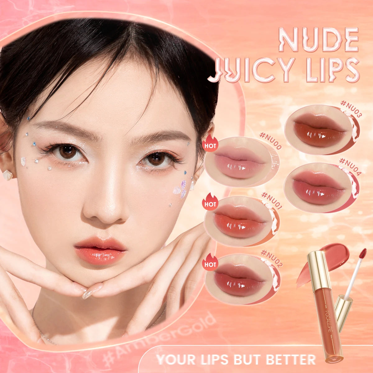 FOCALLURE High Pigmented Liquid Lipstick Glasting Juicy Dewy Effect Lip Gloss Watery Non-sticky Plumpy Liptint Makeup Cosmetics