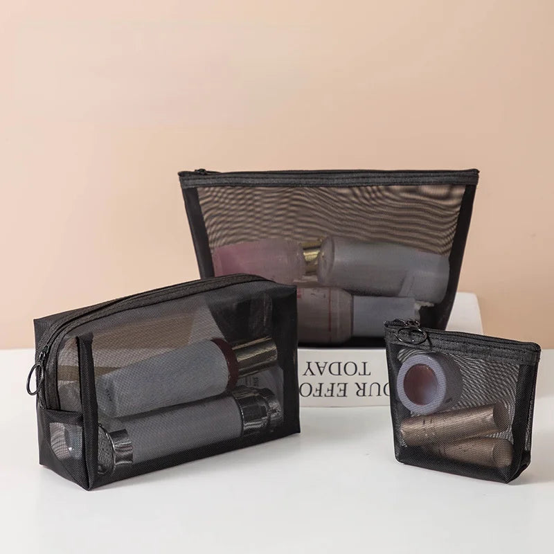 Transparent Mesh Makeup Case Casual Zipper Toiletry Wash Bags Make Up Women Travel Cosmetic Bag Organizer Storage Pouch