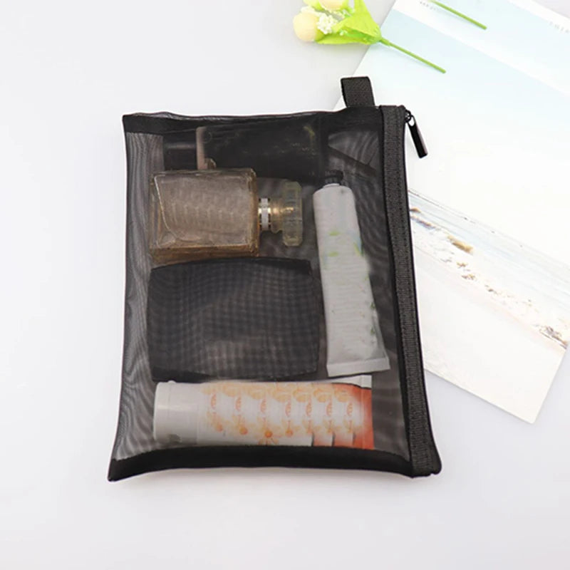 Transparent Mesh Makeup Case Casual Zipper Toiletry Wash Bags Make Up Women Travel Cosmetic Bag Organizer Storage Pouch