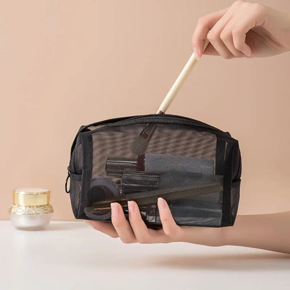 Transparent Mesh Makeup Case Casual Zipper Toiletry Wash Bags Make Up Women Travel Cosmetic Bag Organizer Storage Pouch