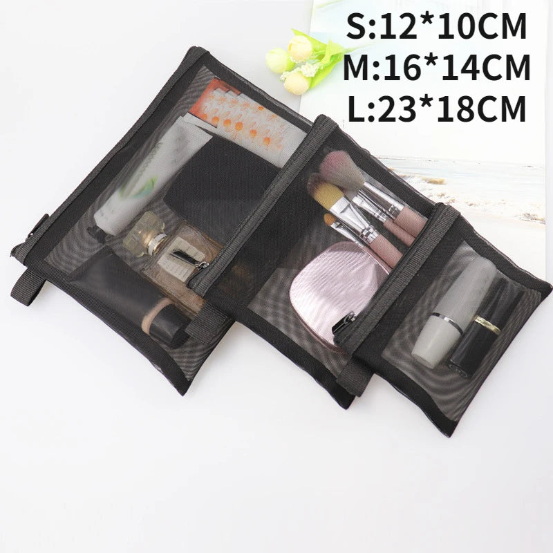 Transparent Mesh Makeup Case Casual Zipper Toiletry Wash Bags Make Up Women Travel Cosmetic Bag Organizer Storage Pouch