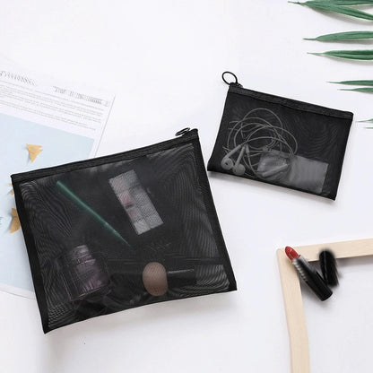 Transparent Mesh Makeup Case Casual Zipper Toiletry Wash Bags Make Up Women Travel Cosmetic Bag Organizer Storage Pouch