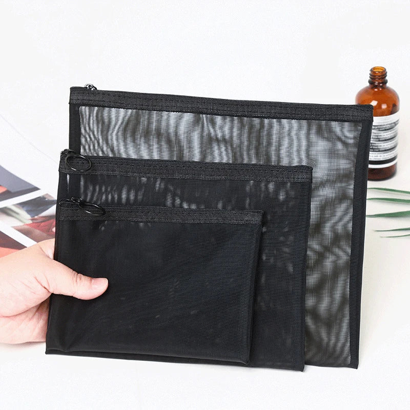 Transparent Mesh Makeup Case Casual Zipper Toiletry Wash Bags Make Up Women Travel Cosmetic Bag Organizer Storage Pouch