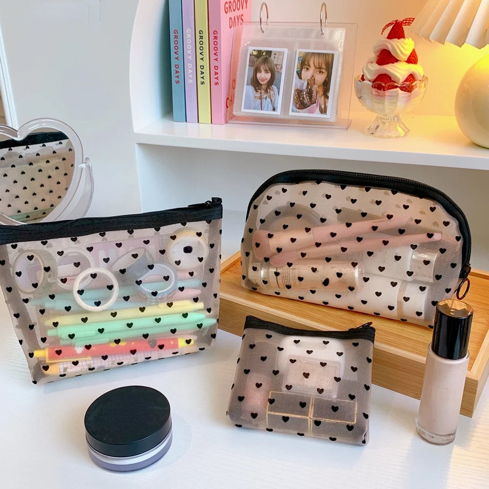 Transparent Mesh Makeup Case Casual Zipper Toiletry Wash Bags Make Up Women Travel Cosmetic Bag Organizer Storage Pouch