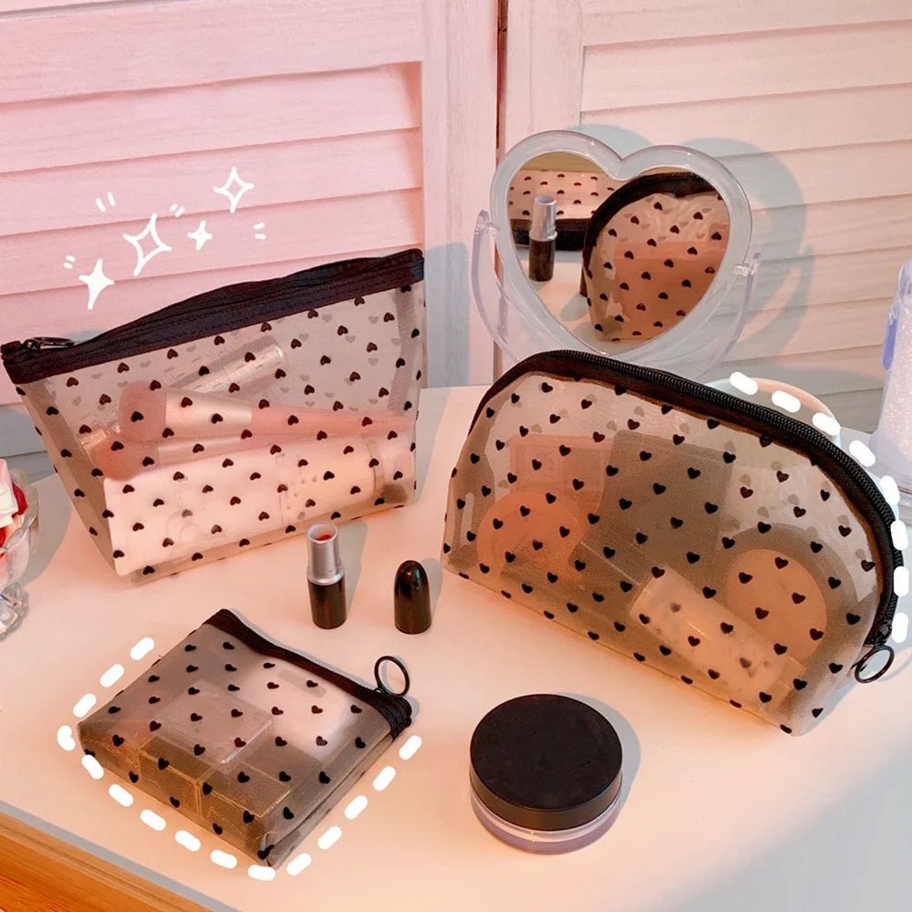 Transparent Mesh Makeup Case Casual Zipper Toiletry Wash Bags Make Up Women Travel Cosmetic Bag Organizer Storage Pouch