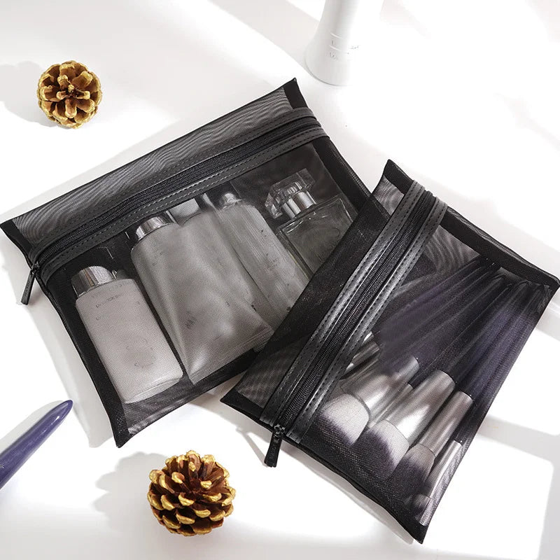 Transparent Mesh Makeup Case Casual Zipper Toiletry Wash Bags Make Up Women Travel Cosmetic Bag Organizer Storage Pouch