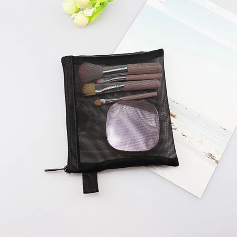 Transparent Mesh Makeup Case Casual Zipper Toiletry Wash Bags Make Up Women Travel Cosmetic Bag Organizer Storage Pouch