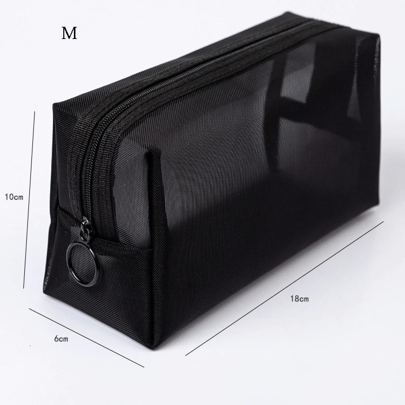 Transparent Mesh Makeup Case Casual Zipper Toiletry Wash Bags Make Up Women Travel Cosmetic Bag Organizer Storage Pouch