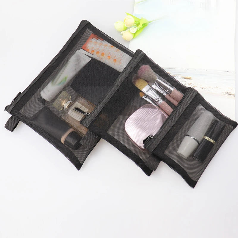 Transparent Mesh Makeup Case Casual Zipper Toiletry Wash Bags Make Up Women Travel Cosmetic Bag Organizer Storage Pouch