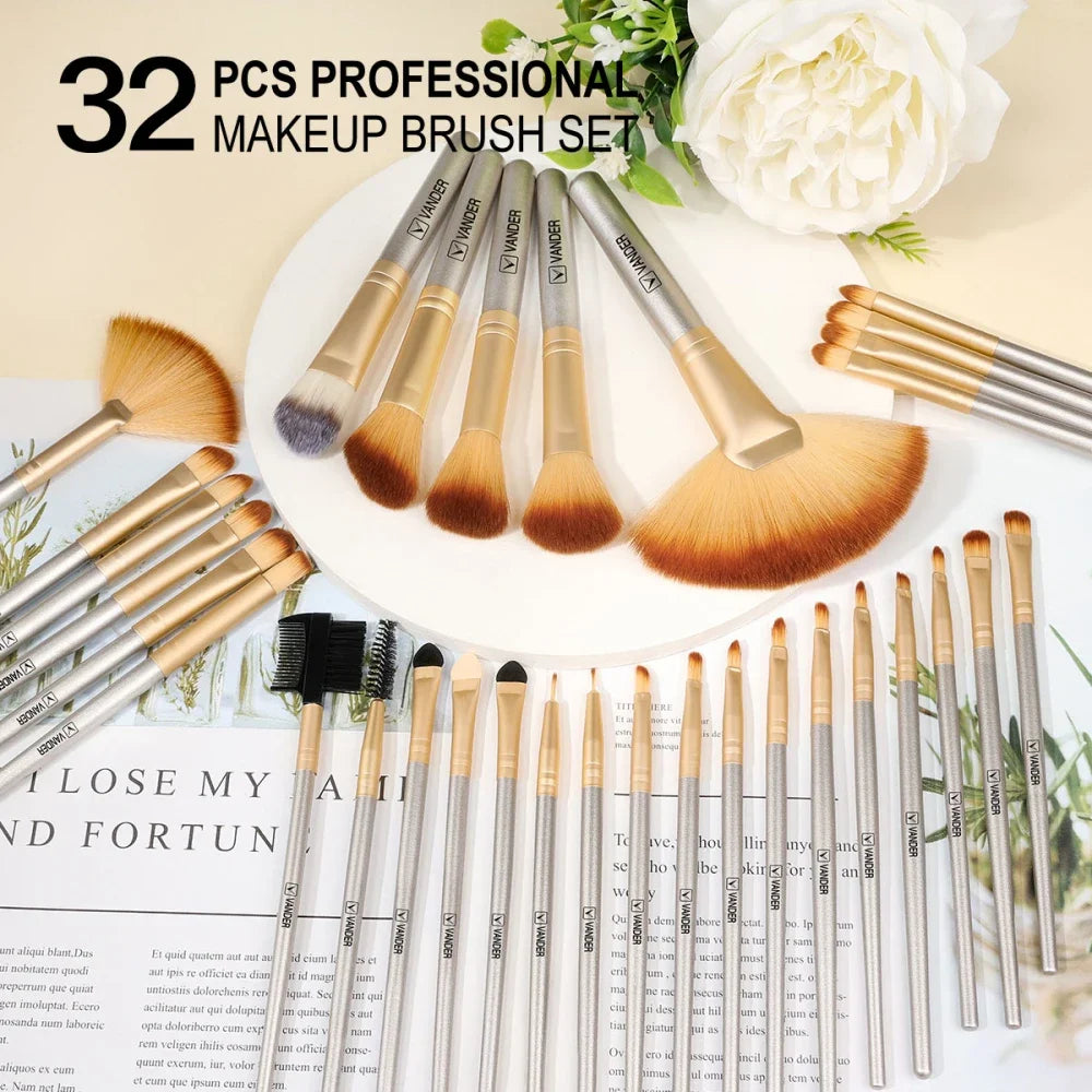 32pcs Makeup Brushes Set Champagne For Cosmetic Foundation Powder Blush Eyeshadow Kabuki Blending Make up Brush Beauty Tool