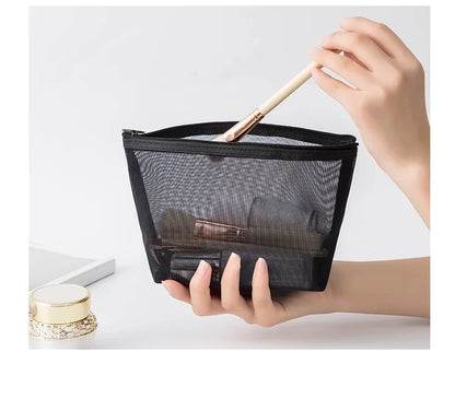 Transparent Mesh Makeup Case Casual Zipper Toiletry Wash Bags Make Up Women Travel Cosmetic Bag Organizer Storage Pouch