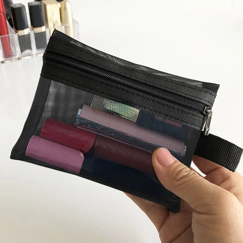 Transparent Mesh Makeup Case Casual Zipper Toiletry Wash Bags Make Up Women Travel Cosmetic Bag Organizer Storage Pouch