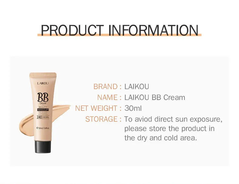 LAIKOU BB Cream Face Base Liquid Foundation Makeup Waterproof Long Lasting Facial Concealer Whitening Cream Korean Make Up