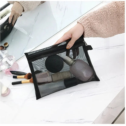 Transparent Mesh Makeup Case Casual Zipper Toiletry Wash Bags Make Up Women Travel Cosmetic Bag Organizer Storage Pouch