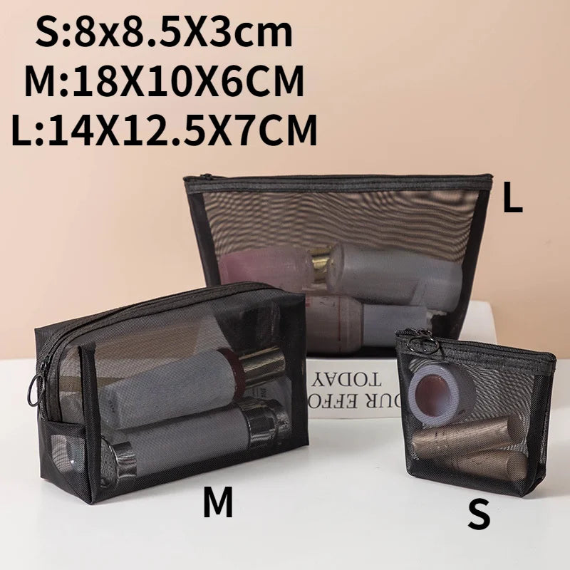 Transparent Mesh Makeup Case Casual Zipper Toiletry Wash Bags Make Up Women Travel Cosmetic Bag Organizer Storage Pouch