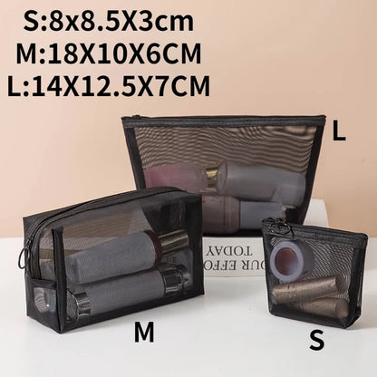 Transparent Mesh Makeup Case Casual Zipper Toiletry Wash Bags Make Up Women Travel Cosmetic Bag Organizer Storage Pouch