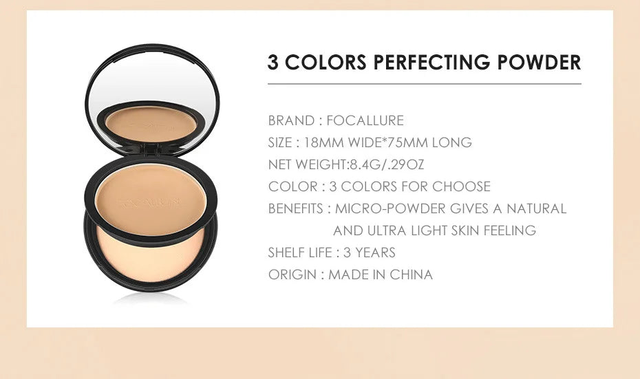 FOCALLURE 3 Colors Make Up Face Powder Brighten Oil-control Nude Makeup Pressed Powder Foundation Makeup Base Cosmetics