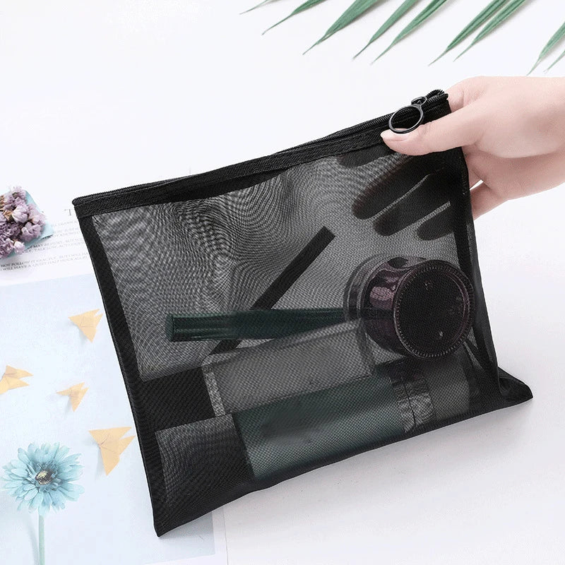 Transparent Mesh Makeup Case Casual Zipper Toiletry Wash Bags Make Up Women Travel Cosmetic Bag Organizer Storage Pouch